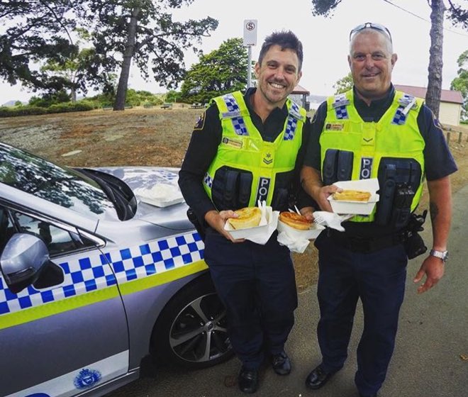 hobarttwilight's tweet photo. Thanks for visiting our market officers😉 These pies from Huon Valley Kitchen Co are delicious! #fridays #hobart #tasmania #hobartandbeyond #sandybay #hobarttwilightmarket https://t.co/BtiLraeqLt