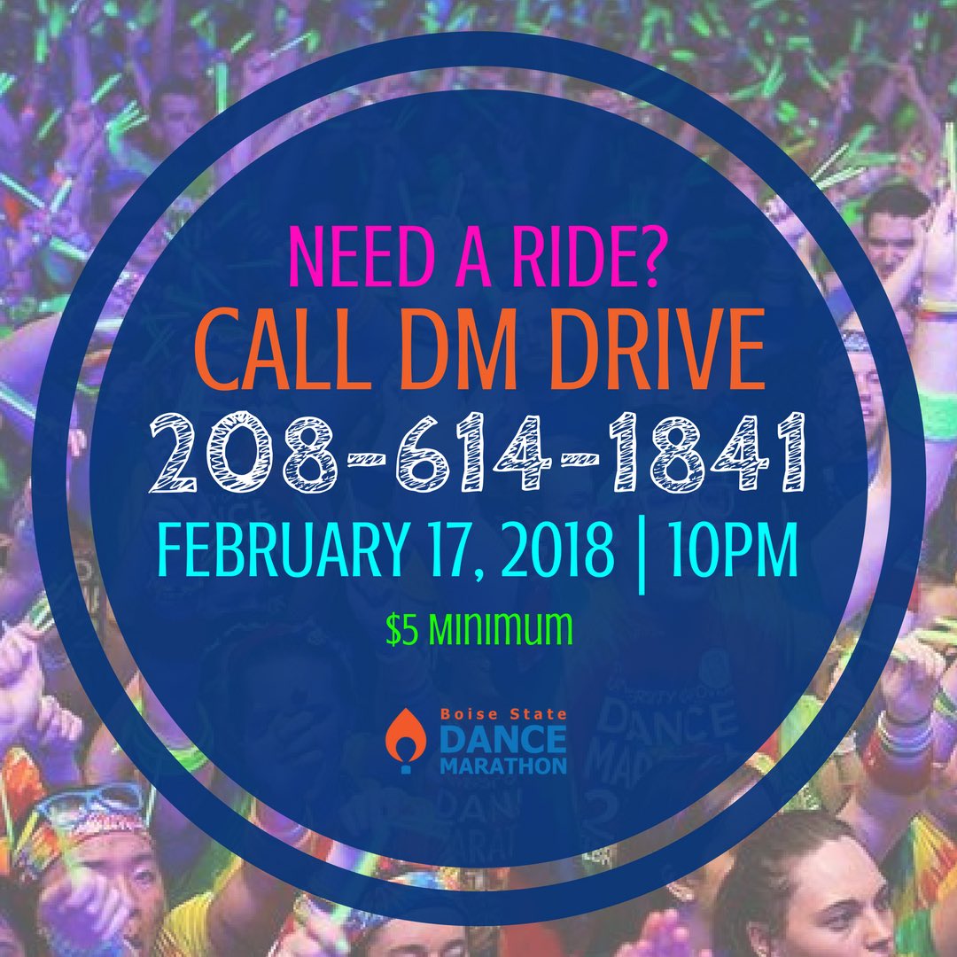 boisestatedm's tweet photo. Forget Uber! Call DM drive tonight 10pm to 2am! Help us, help the kids and raise 17K today! #forthekids #boisestatedm https://t.co/xknVoOGq9P