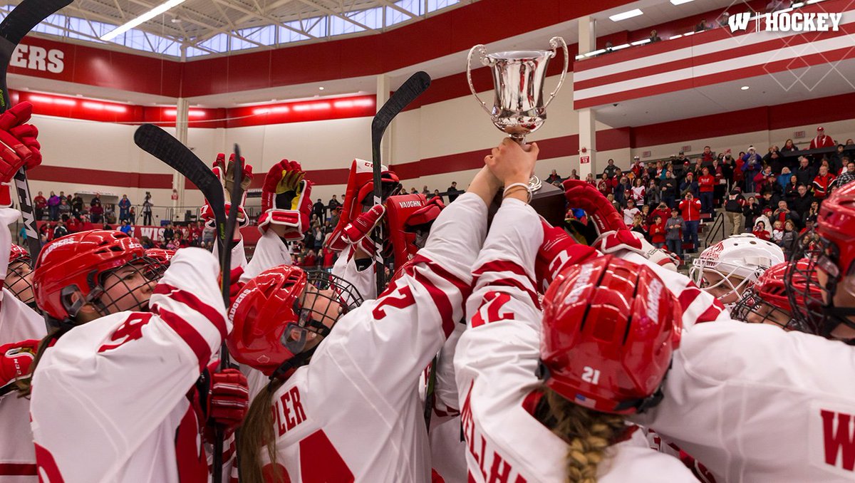 BadgerWHockey's tweet photo. The #Badgers celebrated their @WCHA_WHockey regular-season 🏆today! https://t.co/pBlLvnNACj