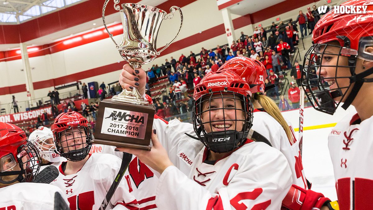 BadgerWHockey's tweet photo. The #Badgers celebrated their @WCHA_WHockey regular-season 🏆today! https://t.co/pBlLvnNACj