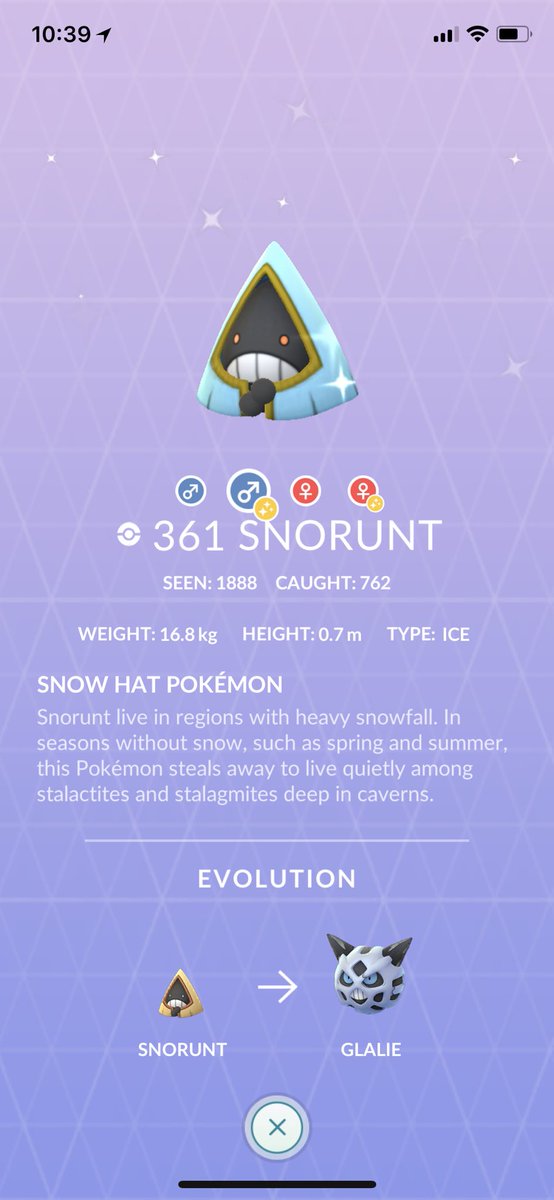 MidnightSushi92's tweet photo. I can’t stop crying. We did it kids. #PokemonGo #ShinySnorunt #ShinyPokemon #TalentAlwaysWin https://t.co/KuPN5hgGwN