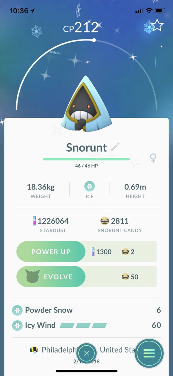 MidnightSushi92's tweet photo. I can’t stop crying. We did it kids. #PokemonGo #ShinySnorunt #ShinyPokemon #TalentAlwaysWin https://t.co/KuPN5hgGwN