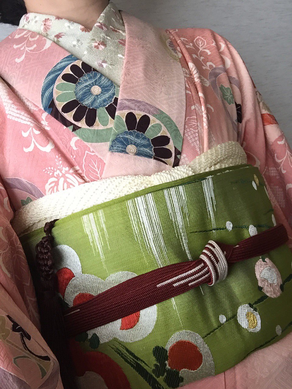 専用です　アンティーク明るいピンクの着物に黄緑のだらり帯セット 楽天市場】帯締め 振袖 成人式 紫 赤 ピンク 緑 黄緑 水色 黄