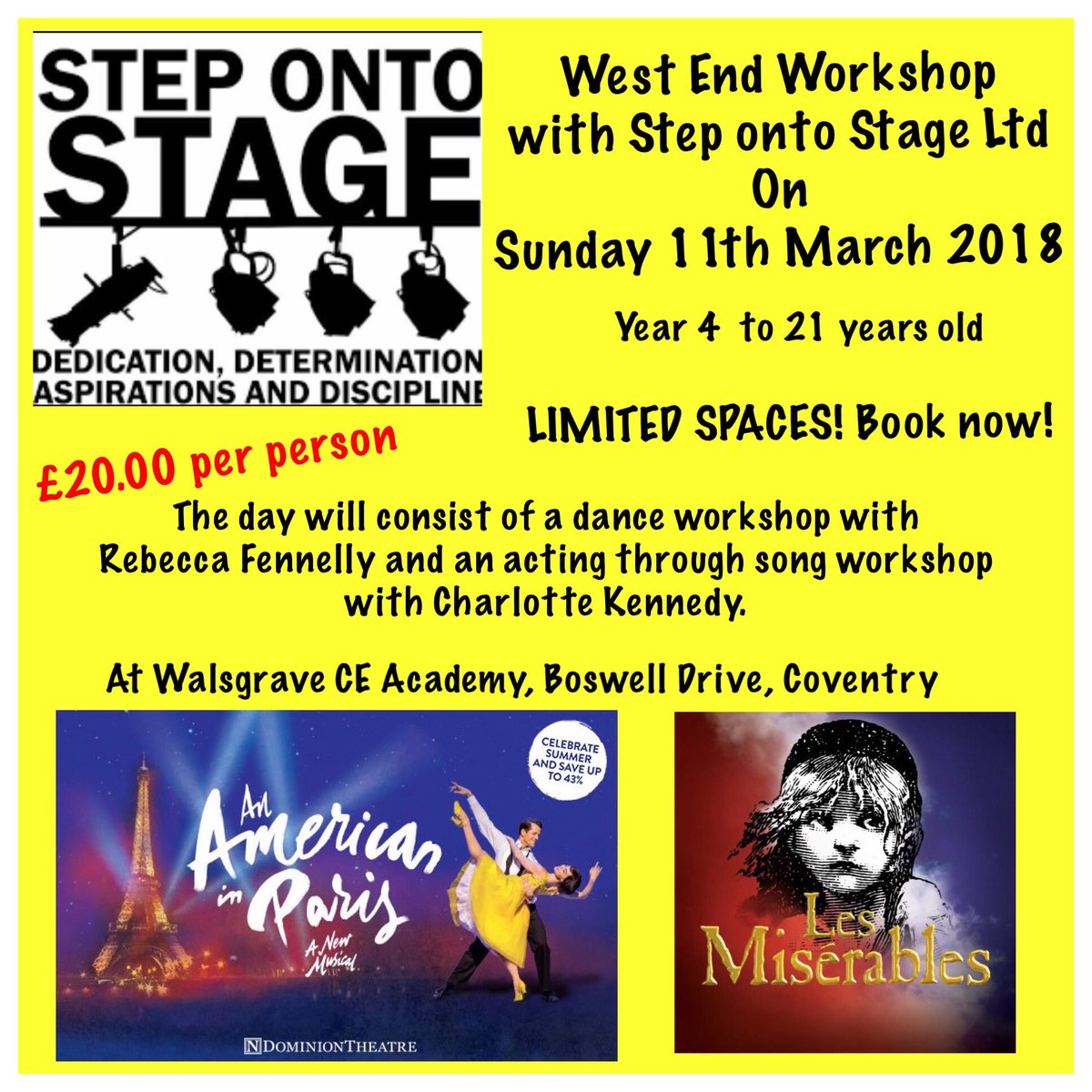 StepOntoStage's tweet photo. ✨EXCITING ANNOUNCEMENT✨

Step onto Stage are holding a workshop on the 11th March with two incredible industry professionals!

Open to the public!

To get in touch please email: kirstiesmith1993@yahoo.co.uk

A £10 deposit will need to be made! https://t.co/NsHMP1Va8l