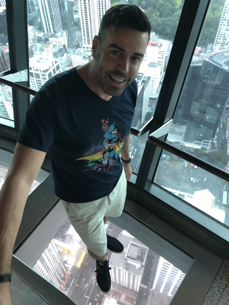 Testing the strength of this glass floor 60 stories up. #scaredofheights #skytower #aukland #NewZealand