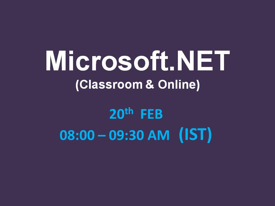 srikanthpragada's tweet image. Will start Microsoft.Net  on 20th FEB at 08:00-09:30 AM IST. Please visit srikanthtechnologies.com for more details. It covers #csharp,  #SQLServer, #adonet, #aspnet,   #aspnetmvc5, #webapi and #entityframework. This course is available in online mode also.