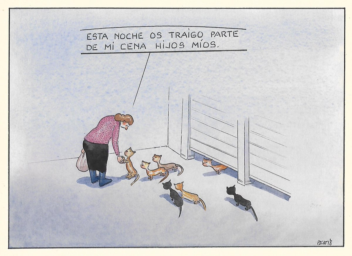pacocatt's tweet photo. Mi viñeta de hoy Domingo 18 de febrero de 2018.
A las maravillosas personas que cuidan a los gatos sin hogar.
Ellas y ellos son así...capaces de cenar la mitad para ver a sus queridos gatos comer la otra mitad...son ángeles y una prueba más de que la hermosura del alma existe. https://t.co/QlYrvDIqeV
