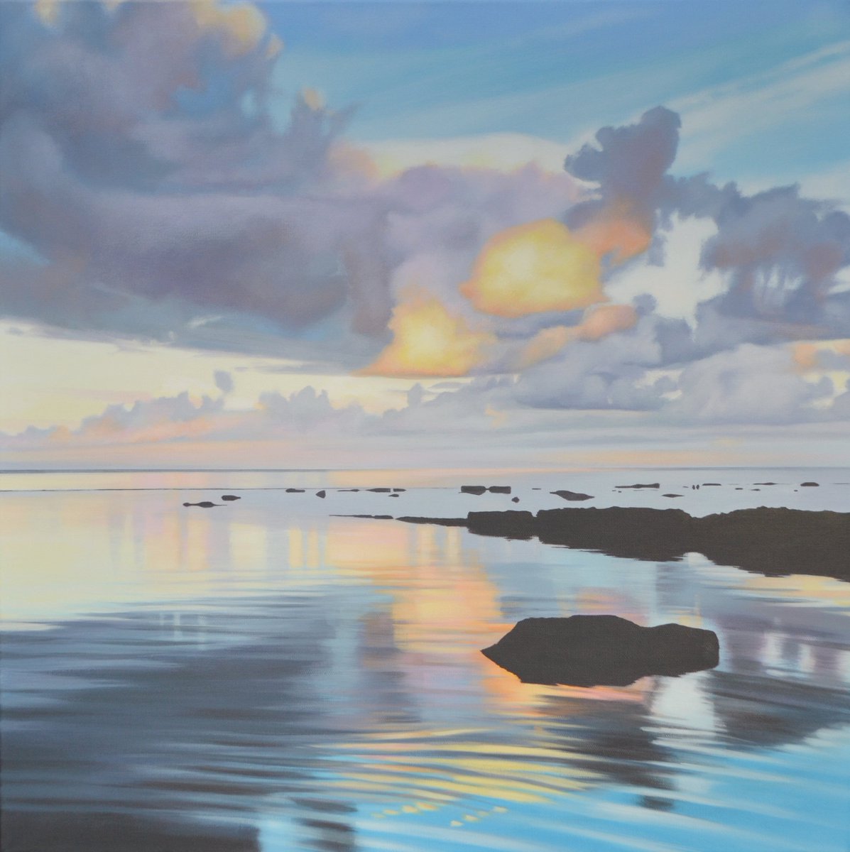 'Orange Clouds', new painting 61cm x 61cm, coming with me to Surrey <a href="/contempartfairs/">ContemporaryArtFairs</a> 23-25 Feb, Sandown Park Racecourse. First Contemporary Art Fair... exciting! Come and see me on Stand 16! #art #contemporaryart #artforsale #ownanoriginal #acrylicpainting