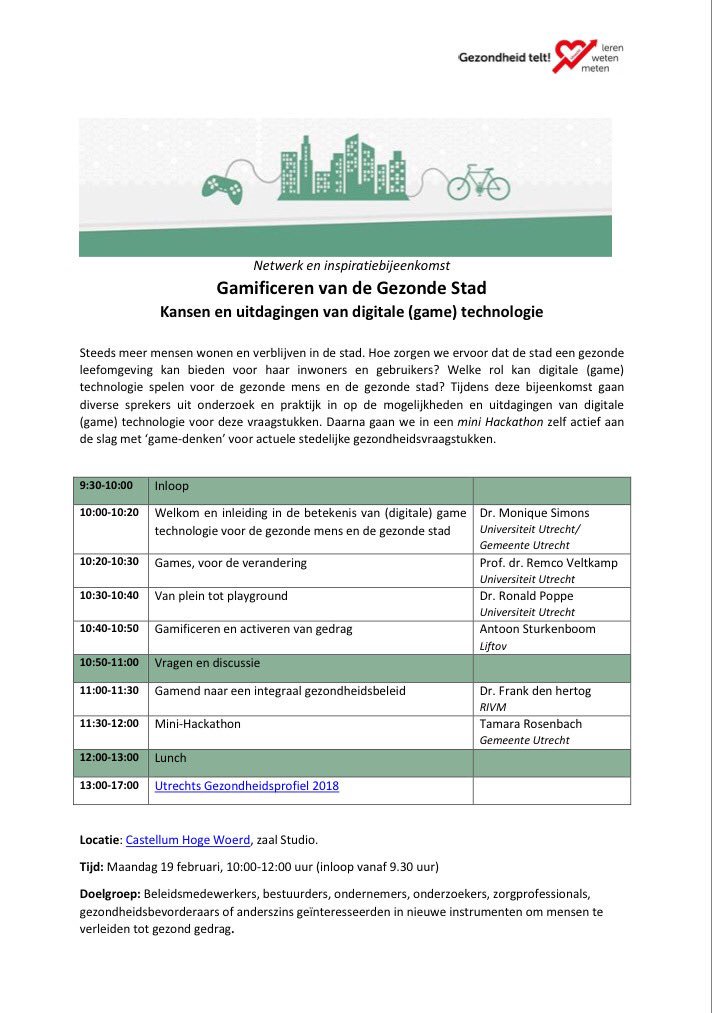 MyGameOnderzoek's tweet photo. Aftellen naar #gezondheidtelt week! Gamen voor gezondheid met oa @GameresearchUU @RosenbachTamara @FrankdH @VTVIn2Action https://t.co/cNunzMJFWG