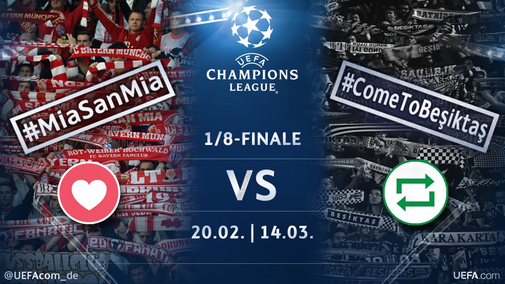 UEFAcom_de's tweet photo. #UCL Countdown 🕘

❤️ = #MiaSanMia 🇩🇪
🔁 = #ComeToBeşiktaş 🇹🇷

#FCBBJK #BJKFCB @FCBayern #Beşiktaş https://t.co/uasDhmx7Ww