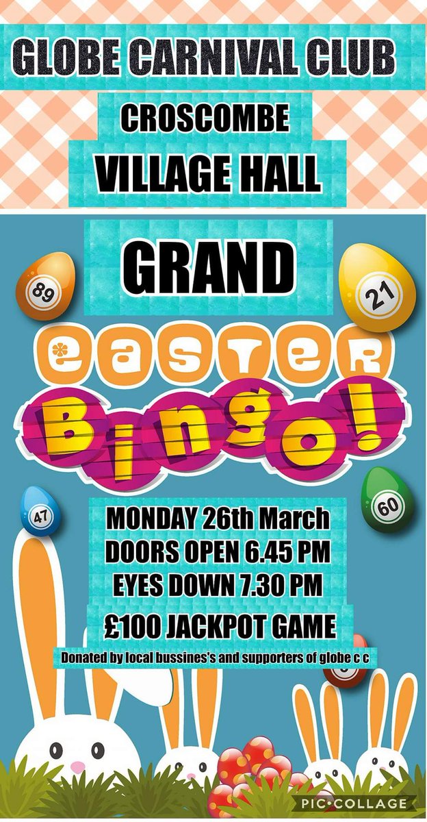 GlobeCC's tweet photo. 🐣🐣Some thing this Easter for all ages!! 🐣🐣
First up-Kids Easter Disco!! Sunday March 25th 3pm-5pm Free Easter egg with each ticket purchased!
Then the following night- Grand Easter Bingo at Croscombe Village Hall Doors open at 6.45pm eyes down at 7.30!! https://t.co/b7fveNAn0Y