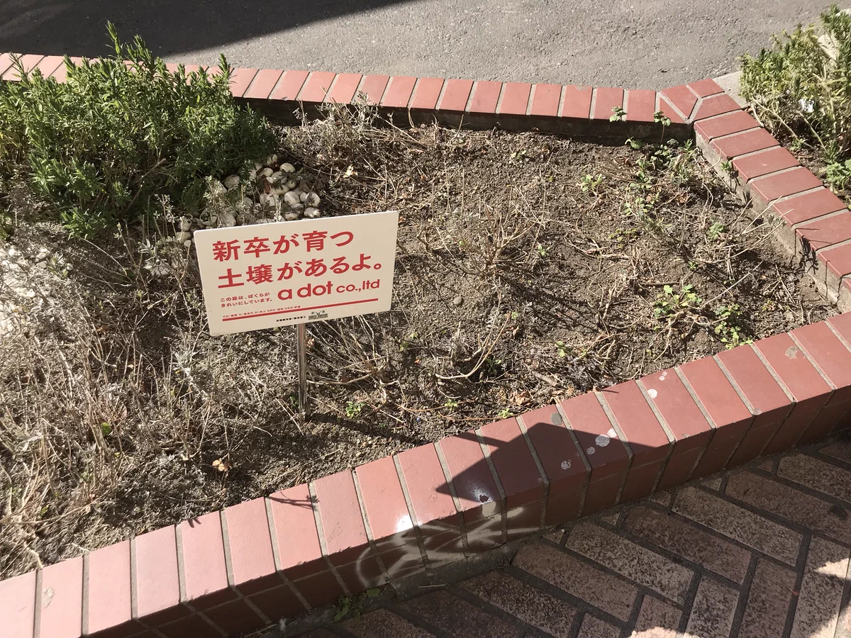 立て看板に説得力まるでなしw育つどころか新卒も枯れる砂漠の荒野www