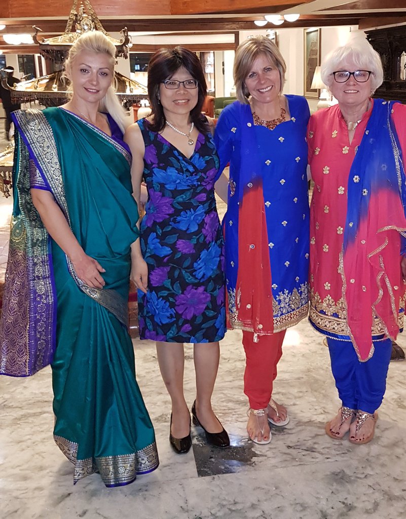 Our guests <a href="/geriandmark/">gerigray</a> <a href="/junejames24/">June James</a> and Jelena wearing traditional #Nepal dress for the #Diabetes conference reception with Dr. Kong