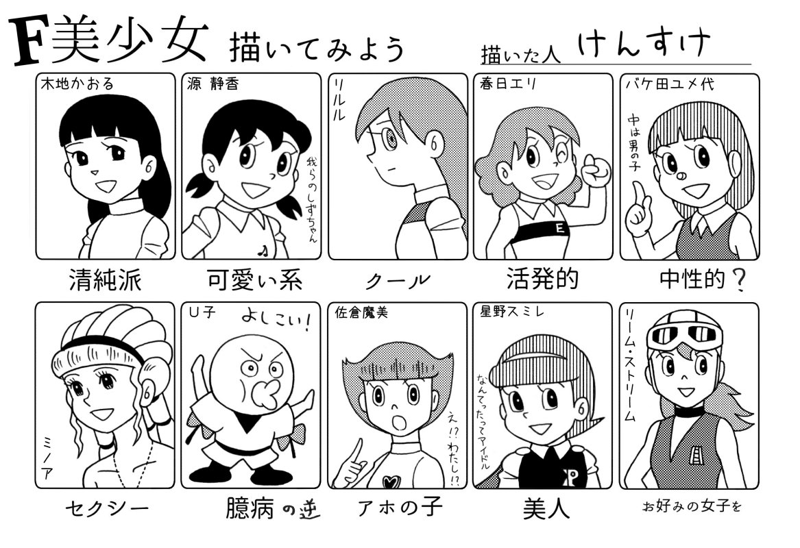 剣之助 No Twitter 藤子ｆキャラで描いてみました なるべく色んな作品から選びました 美少女描いてみよう 藤子 F 不二雄 山寺グラフィティ ドラえもん チンプイ バケルくん ミノタウロスの皿 オバケのq太郎 エスパー魔美 パーマン Tpボン テンプレ