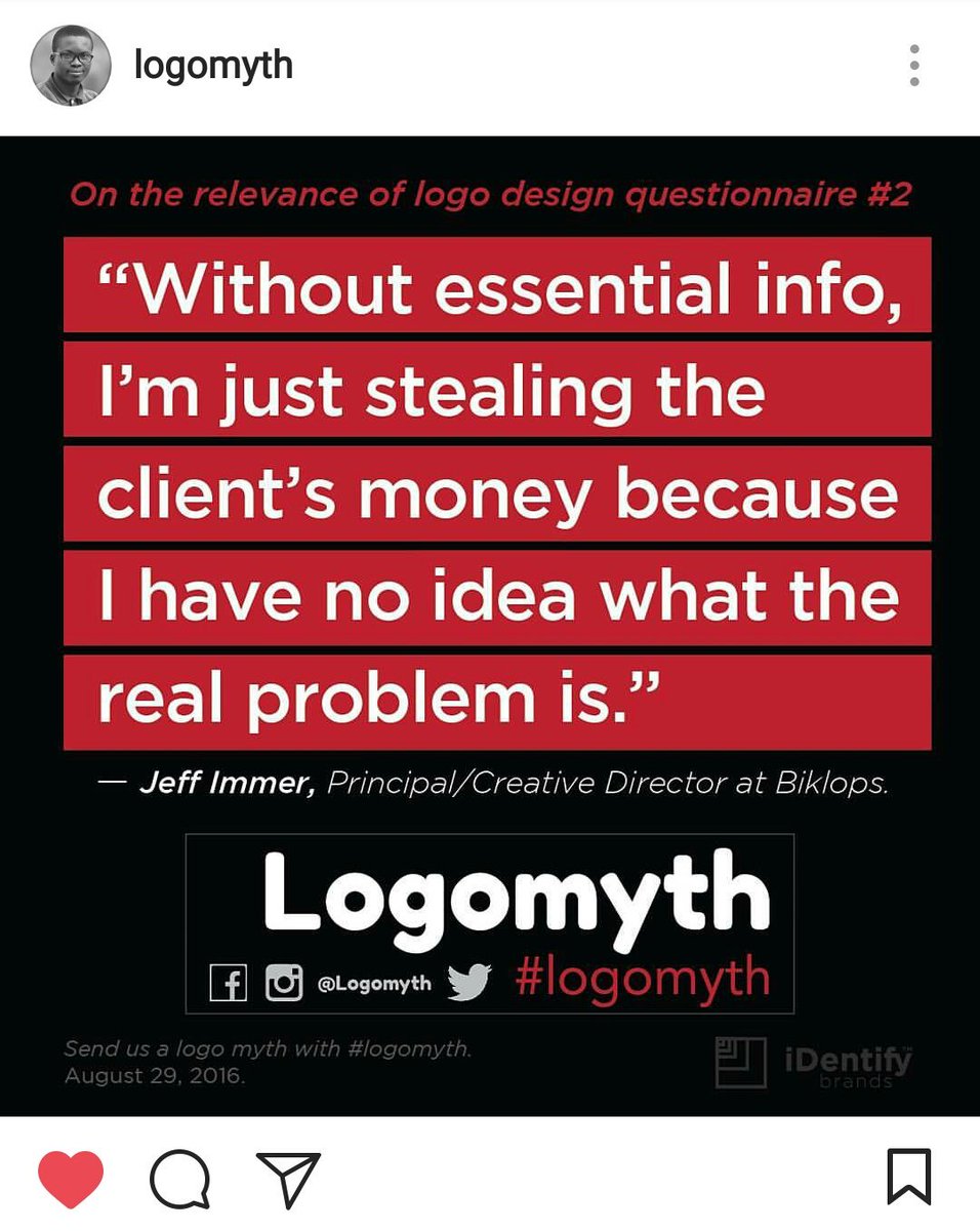 simoncharwey's tweet photo. @davidbrier @theChrisDo @LopezArts Chris and Douglas, that's exactly why I get surprised when some people say, "the so needed research in logo design process is overly rated." 
Jeff Immer even puts it better in this #logomyth post I attached. https://t.co/tVnrRBB14M https://t.co/xnP8HNHCS1