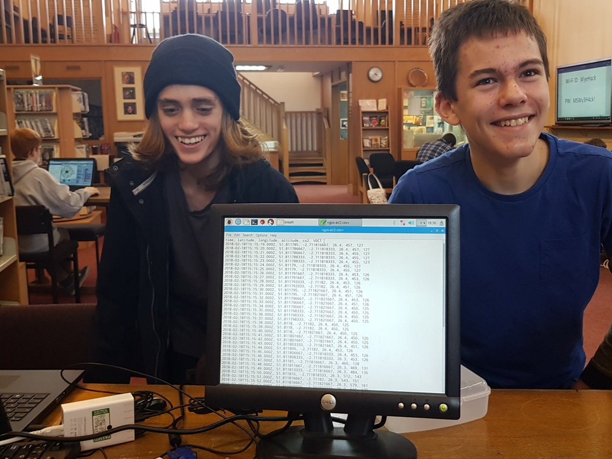 MSComputing's tweet photo. Team Breath from #H2Hack have major breakthru in data gathering for polution monitor. Huge persistence paid off Tom & Elic. #WyeHack @RaspberryPi @RiverSimple @arcolaenergy https://t.co/4KVXOsyvIl