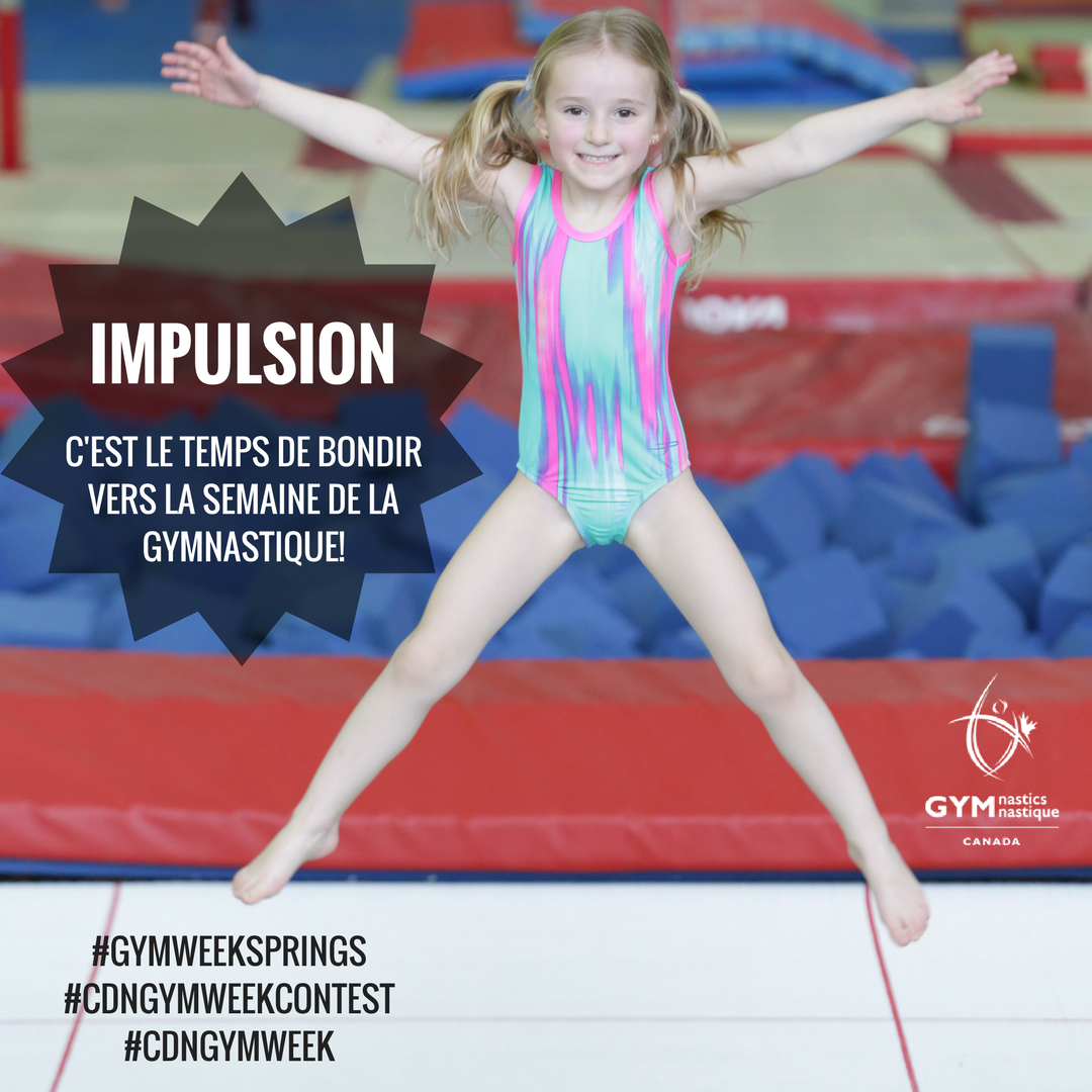 gymcan1's tweet photo. La Semaine canadienne de la gymnastique 2018 commence aujourd'hui! C'est le temps de bondir vers la semaine de la gymnastique avec le premier thème: Impulsion! #GymWeekSprings #CDNGymWeekContest #CDNGymWeek https://t.co/qAoWJ39hCZ