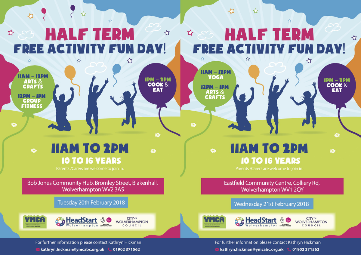 Join in the fun! Half-term activity days for 10-16 year olds and their parents or carers in Blakenhall and Eastfield. In partnership with <a href="/ymca_cuh4l/">YMCA CUH4L Project</a>  headstartonline.co.uk/news/2018/2/14…