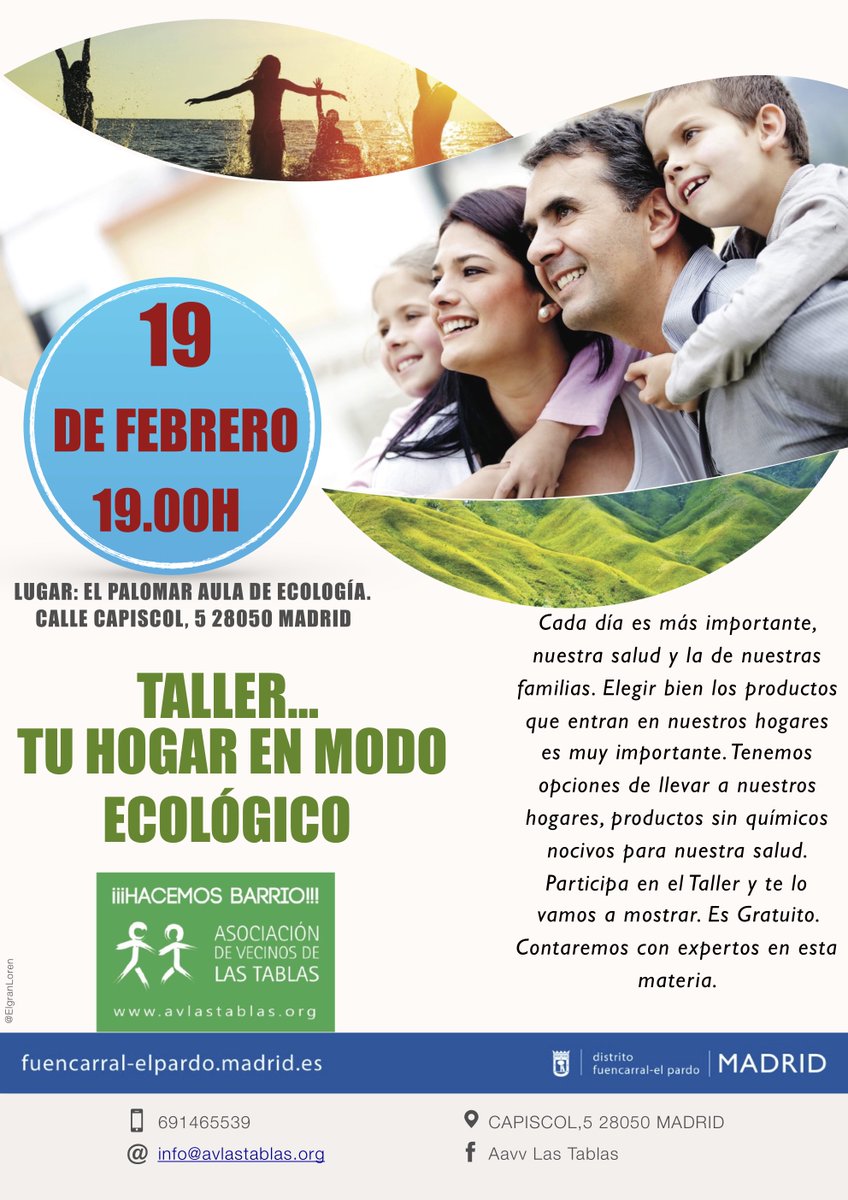 cdlastablas's tweet photo. Tu hogar en modo ecológico. Taller  lunes 19 Febrero. Mejorar la calidad de vida en nuestros hogares y no dañar el planeta. Pequeños detalles diarios que están en nuestra manos. @Daldent @TablasDigital @JMDFuencarral @FuencarralPardo @EdPublicaTablas https://t.co/f7kUdSsDvr