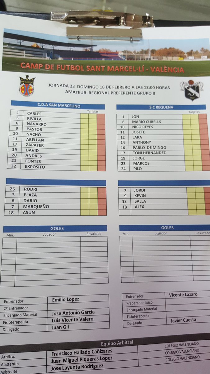 Alineaciones C.D.A. San Marcelino vs <a href="/screquena1928/">S.C. Requena</a>