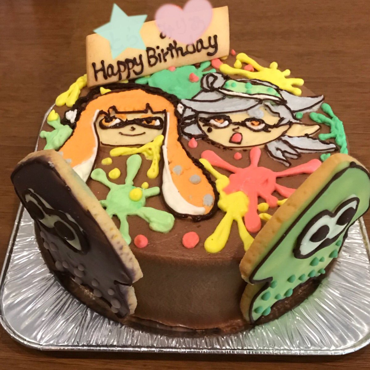 Imai בטוויטר スプラトゥーンのガールとホタルのイラストを描いています 横にはイカのクッキー2枚を貼り付けました キャラクター ケーキ アンソレイユ 新大宮 奈良 スプラトゥーン イカガール ホタル