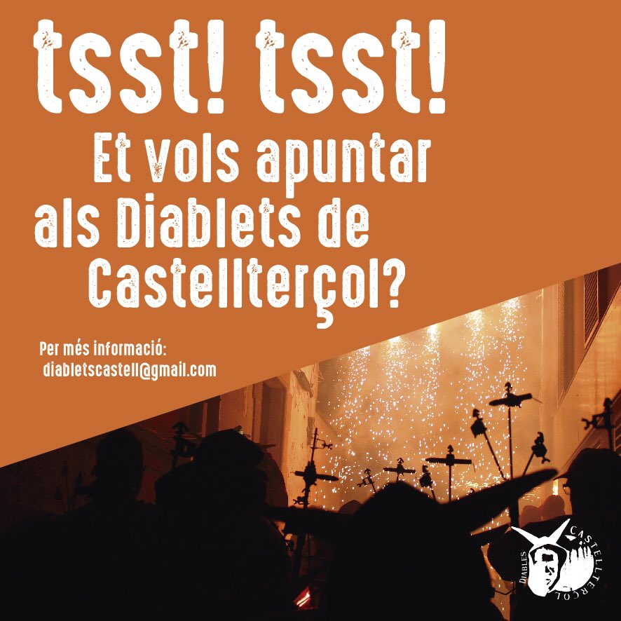 DiablesCastell's tweet photo. Vols ser #diable o #tabaler? Pots entrar si tens entre 8 anys fets a l'abril o 14 anys fets al #2018! Llistes obertes fins a mitjans de març!!! #diablescastellterçol #diabletscastellterçol #castellterçol https://t.co/hhraD8zygK