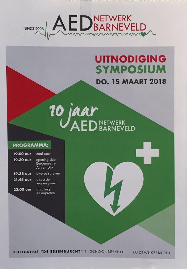 Ben jij burgerhulpverlener bij het AED Netwerk Barneveld? Kom dan naar ons 10 jarig jubileum op 15 maart in Kootwijkerbroek. Interessante sprekers waaronder cardioloog Menno Baars. Menno is gespecialiseerd in hartklachten bij vrouwen.