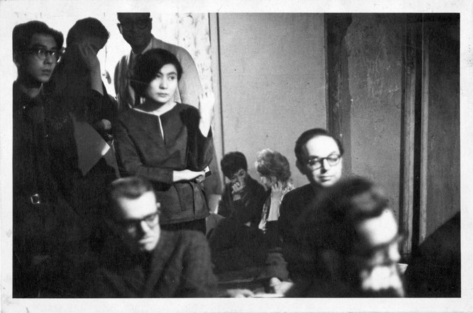 Happy 85th birthday to Yoko Ono. seen here at one of her \"Loft Series\" on Chambers St. , ca. 1961 (Minoru Niizuma) 