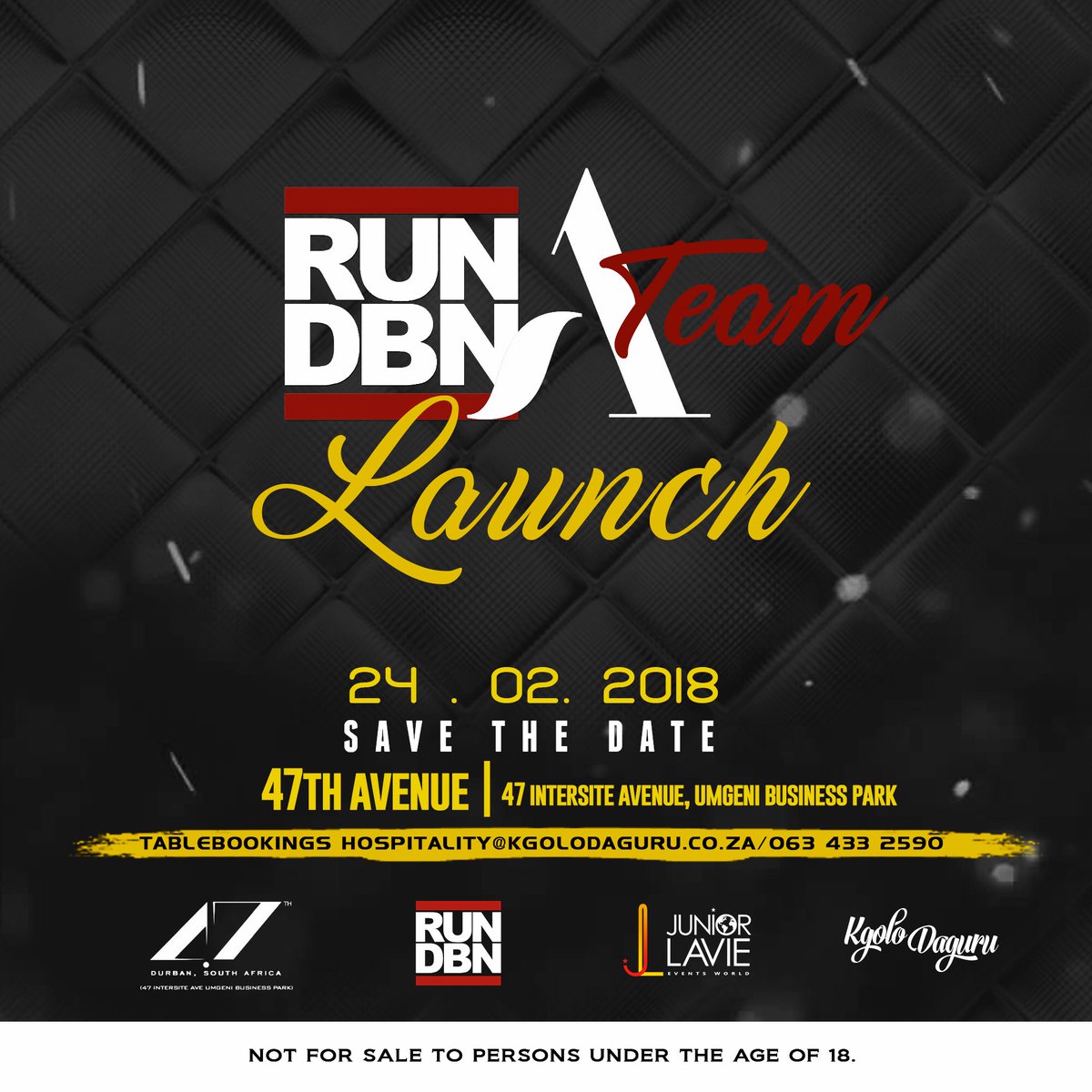 RUNDBN_RELOADED's tweet photo. Shutting down summer with #RUNDBNATeamLaunch Saturday 24 February 2018 @47thavenue_dbn
SAVE THE DATE ❗❗
Don't miss the first #RunDBN of the year
#DurbanLetsGo
#YouRUNDBN
#RUNDBN18
#RUNDBN2018
#RUNDBN_A_Team https://t.co/BE7jSnGFrF