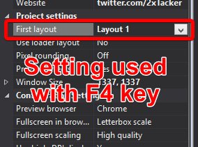 #Construct2 #Construct3 #QuickTipTuesday

[F4] run preview from selected first layout ( WARNING > twitter.com/2xTacker/statu… )

[F5] run preview from current layout 

[cntrl] + [F4] run DEBUG preview from selected first layout

[cntrl] + [F5] run DEBUG preview from current layout