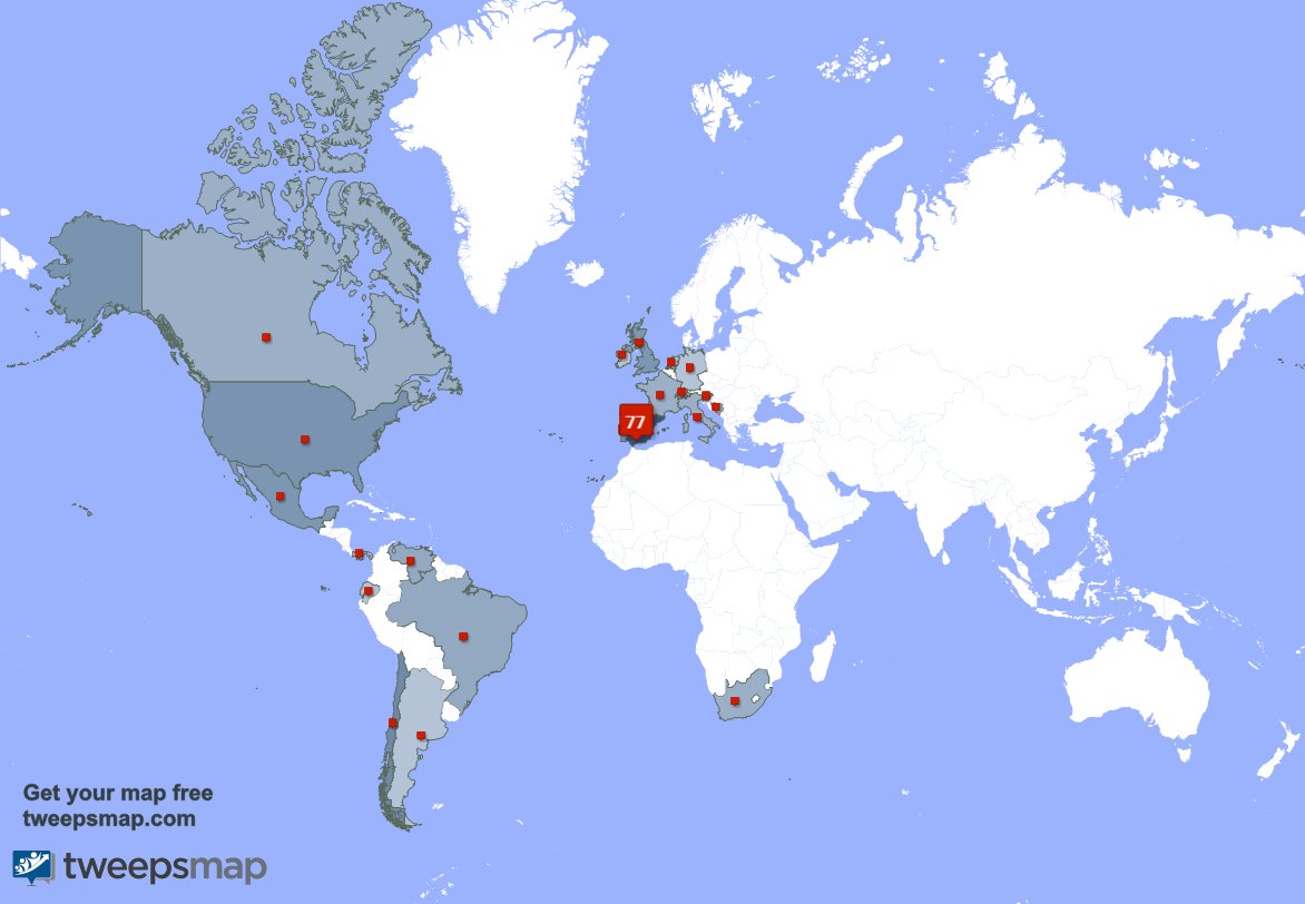 Mis seguidores viven en España(75%),Chile(4%),Estados Unidos(3%) y más tweepsmap.com/!AGarnachaMeli…