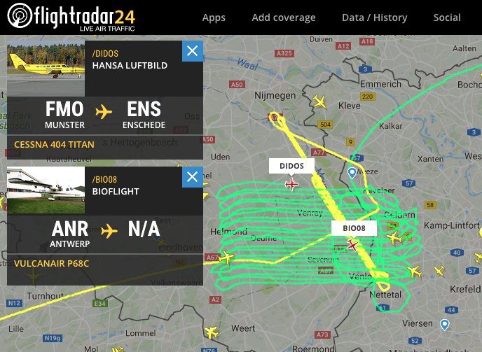 tjaap's tweet photo. Nu wordt het wel heel intrigerend. TWEE vliegtuigen die tegelijk over hetzelfde gebied informatie aan het verzamelen zijn! #bioflight #hansaluftbild https://t.co/tZrxyXxA8N