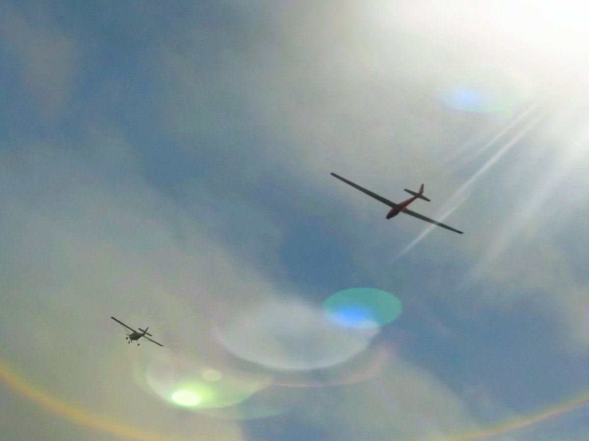 Rachel2073's tweet photo. Darlton airfield too wet to winch again today but aerotows were go! It may not be @rafredarrows red Hawk but the red K13 is great fun on a Sunday morning! #discovergliding #GlideBritain @VisitBritain https://t.co/0nu8HCYwvC