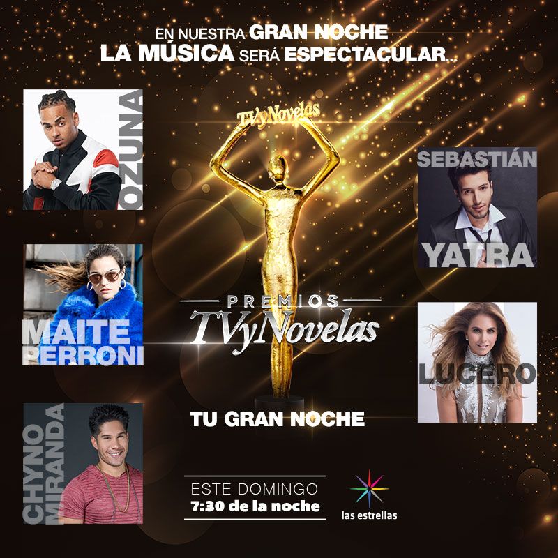 Canal_Estrellas's tweet photo. ¿Ya están listos para escuchar a Ozuna, @SebastianYatra, @MaiteOficial, @LuceroMexico y @jesusmiranda? Los esperamos en la gran noche de #PremiosTVyNovelas a las 7:30 pm Mx por #LasEstrellas https://t.co/0gk8gRBRJE
