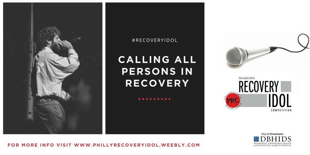 DBHIDS's tweet photo. Calling all persons in #Recovery! You’re invited to audition for the 2018 Recovery Idol competition! If you love to sing, this healthy competition is for you! 🎤 https://t.co/lklEXSa3Tf #RecoveryIdol @recoverywalks https://t.co/TViZIRdqtJ
