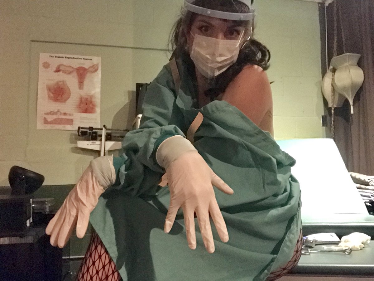 Nurse gives blowjob with surgical gloves. 