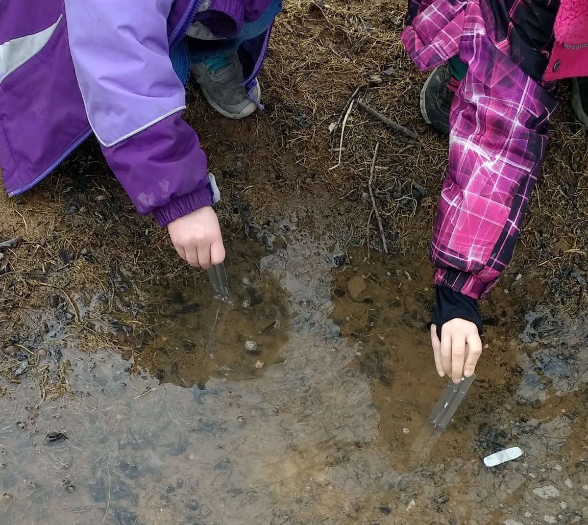 GES_Fegley1st's tweet photo. Thermometers: How do they change when we go outside, plummet them into snow, and immerse them in puddles? Great discoveries & discussions! #gwdes https://t.co/g6jMy5qQqg