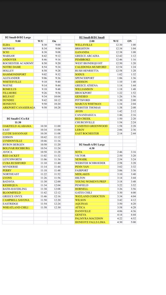 Times for the Sectional Championship this Saturday!