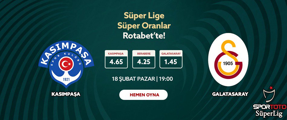 rotabet's tweet photo. Kasımpaşa ile Gomis'li Galatasaray karşılaşıyor en yüksek oranlar https://t.co/WtTWqVGs3M'da hemen oyna #Kasimpasa #SaldirGALATASARAY https://t.co/n51xt96FpV