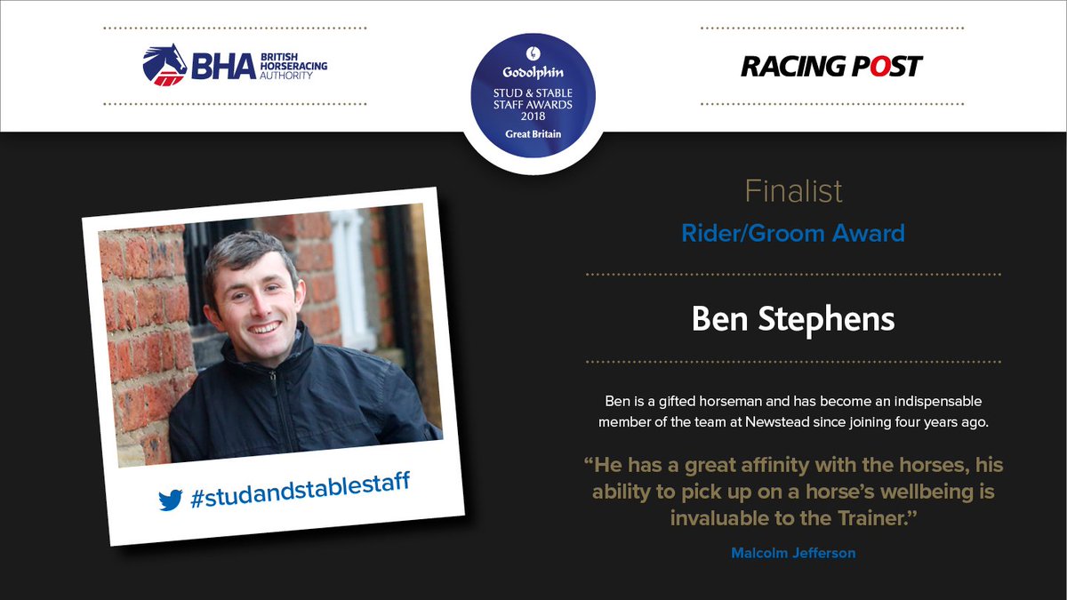 Good luck Ben Stephens at the <a href="/godolphin/">Godolphin</a> #StudandStableStaff Awards tomorrow night in the Rider/Groom Award.

Thank you for all your help and hard work with our horses over the last few years! #ChillyMiss #Sammamish