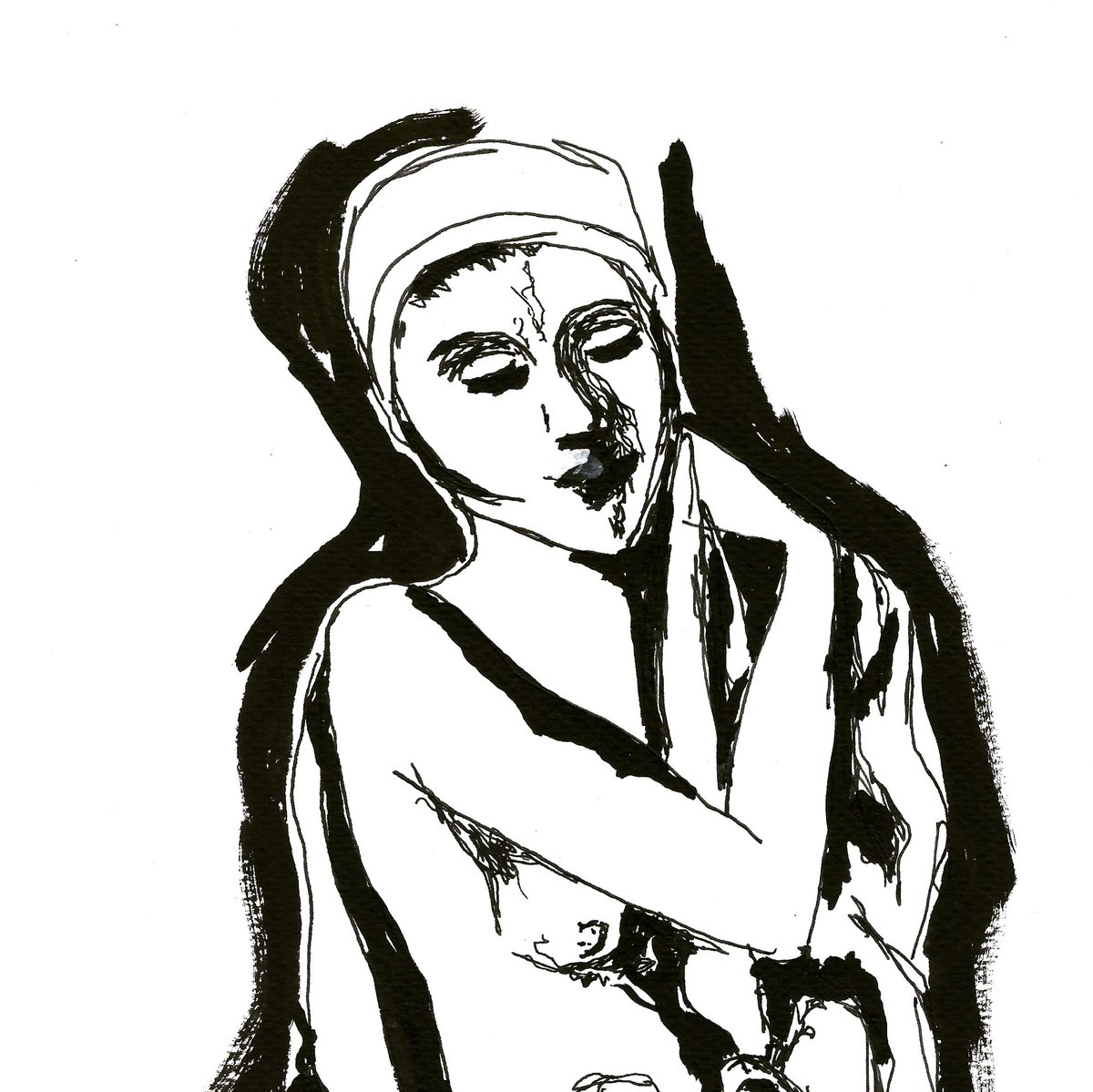 sueblackpenart's tweet photo. Girl with a swimming cap / Mädchen mit #Badekappe. #KarlHofer, 1934. 
She's looking down in a shy way... #inklovers #bnwdrawing https://t.co/mYALLO7VYB