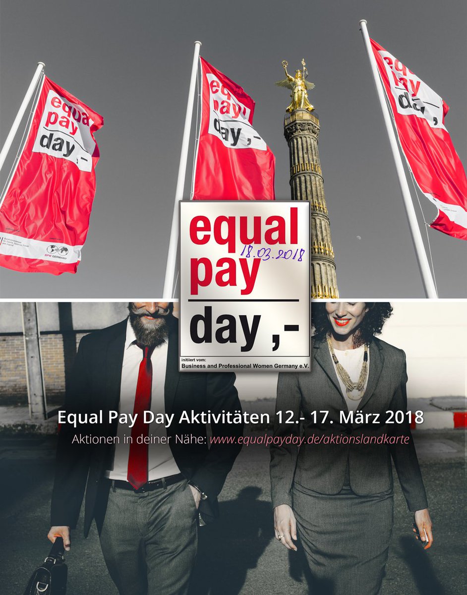 18.03.2018 ist #equalpayday  ... macht mit bei der EPD Aktionswoche 12.-17. 2018... Vom Kinoabend, über die Podiumsdiskussion und Straßeninformationskampagne bis hin zur Rabattaktion ist alles dabei!  equalpayday.de/aktionslandkar…