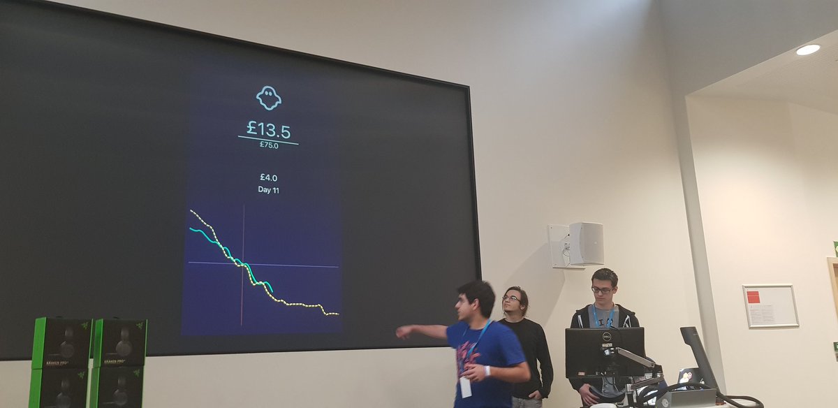Built in one hour!! Using <a href="/StarlingDev/">Starling Developers</a>, Ghost of Spending Past compares you previous month's spending per day with your current day spending. 💸📆 #hackcity18