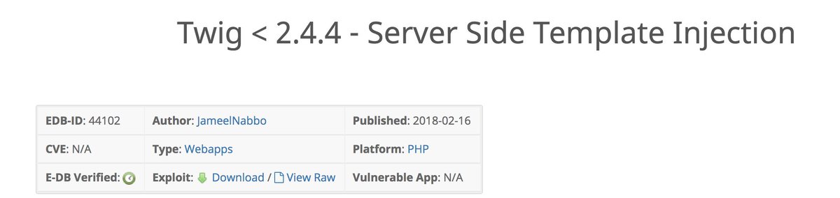 jameel_nabbo's tweet photo. My Zero day exploit for latest version of Twig PHP template engine, published on ExploitDB
https://t.co/kduleUGyW9
#jameelNabbo
#Exploit
#Twig
#Zeroday
#ExploitAuthor https://t.co/z25WoOotOn