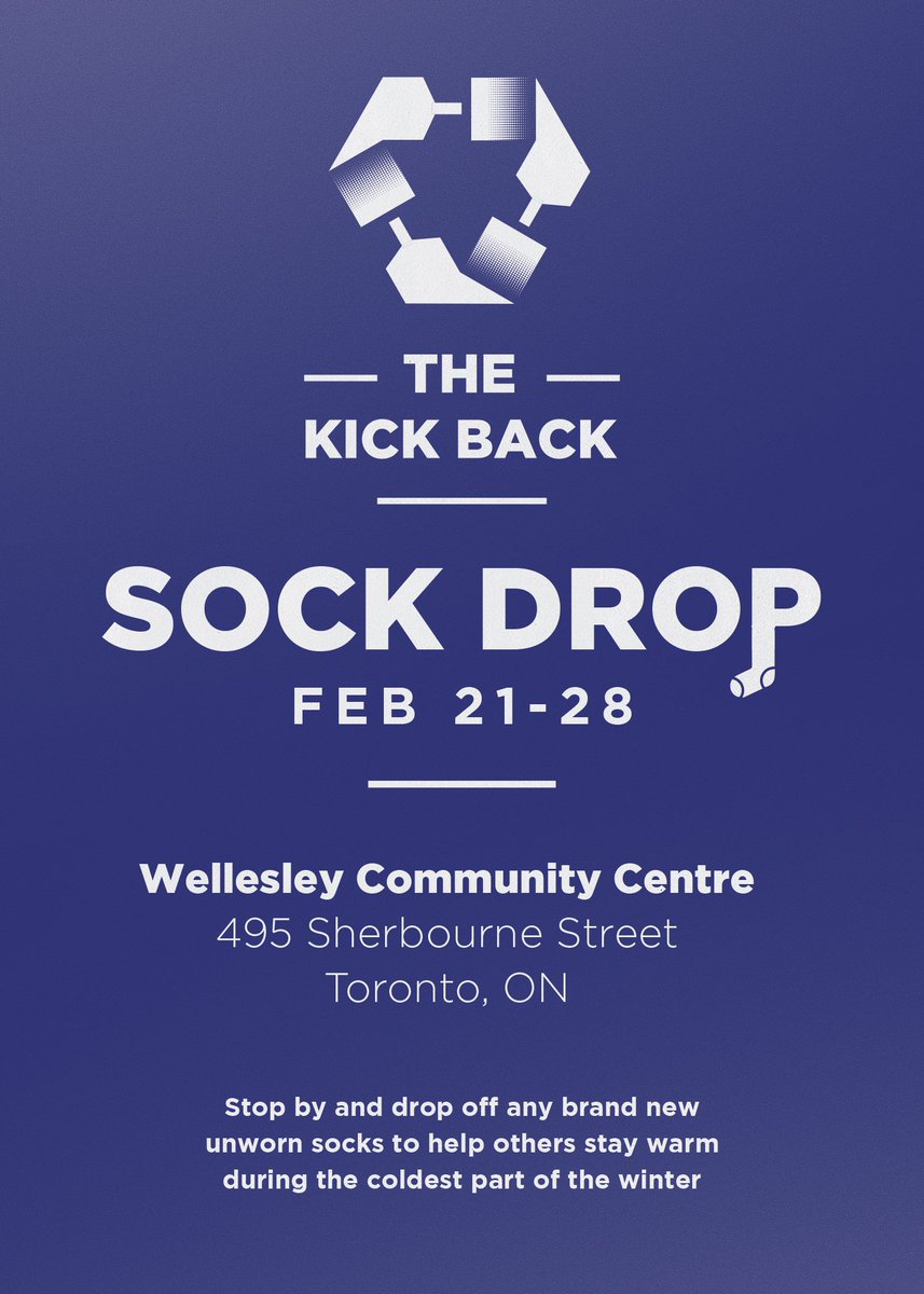 Jamal Burger (@jayscale) on Twitter photo February is one of Toronto’s coldest months. Socks are currently the most in-demand product across shelters in our city. So The Kickback is doing its first ever sock drive. 
Drop off any new socks before the 28th at the location on the flyer. Our goal is 1000 pairs. February is one of Toronto’s coldest months. Socks are currently the most in-demand product across shelters in our city. So The Kickback is doing its first ever sock drive. 
Drop off any new socks before the 28th at the location on the flyer. Our goal is 1000 pairs.