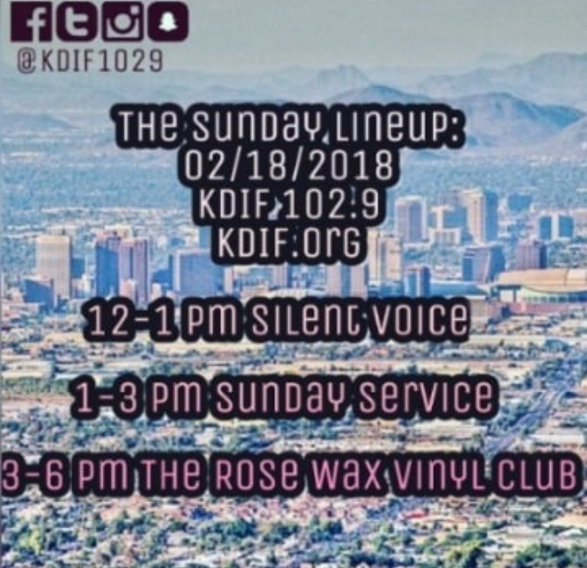 We’ve got a jammed pack lineup for y’all from 12-6 pm on this beautiful Sunday! Make sure to tune in to 102.9 or stream us live on KDIF.org #silentvoice #sundayservice#rosewaxvinylclub #radioprogramming #KDIF #stream #music #communityradio #southphoenix
