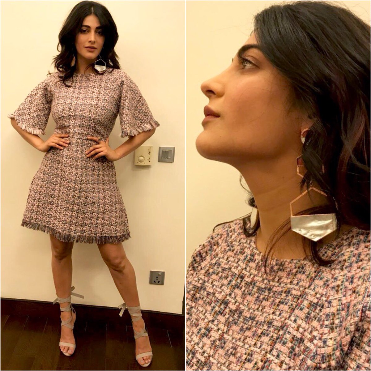 <a href="/shrutihaasan/">shruti haasan</a> 
Dress - <a href="/nishkalulla/">Nishka Lulla</a> 
Earrings - Varnika Arora  
Sandals - <a href="/TruffleIndia/">trufflecollection</a> 
Styled by - <a href="/Shreeja_R/">Shreeja Rajgopal</a> 
#bollywood #style #fashion #beauty #bollywoodstyle #bollywoodfashion #indianfashion #celebstyle #celebrityfashion #indianstyle