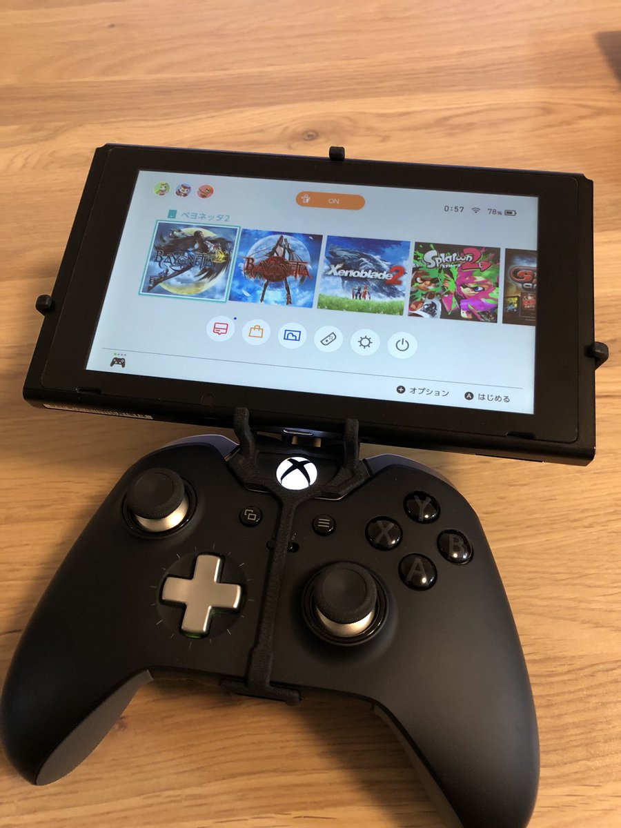 プルヒロ ニンテンドースイッチマウントツール インxbox One Eliteバージョンが完成 コントローラの中に電池を入れることにより使用時間が上がったみたい 多分 理論上的には電池で操作の電力を利用するのでx One Adapterは通信とライトの部分くらいしか消費