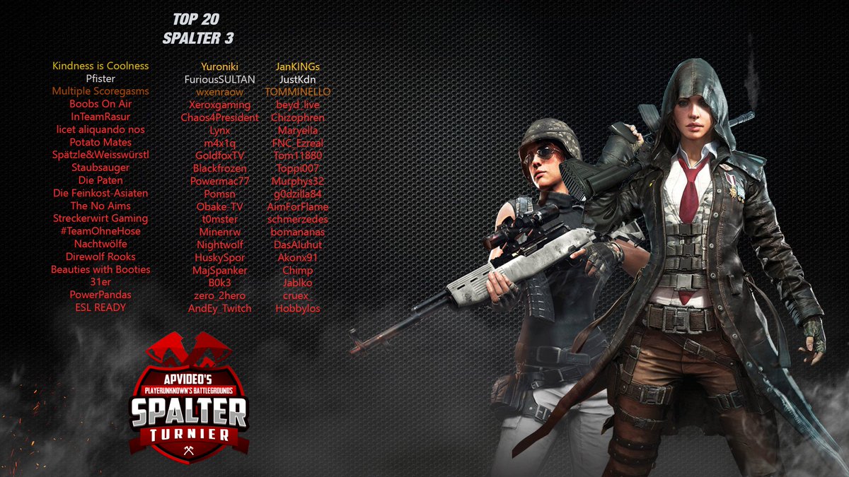 APVideoStream's tweet photo. Ok das hier muss noch sein !   TOP 20 Platzierungen vom #spalter3 
#PUBG https://t.co/9xBZ3jP7gE
