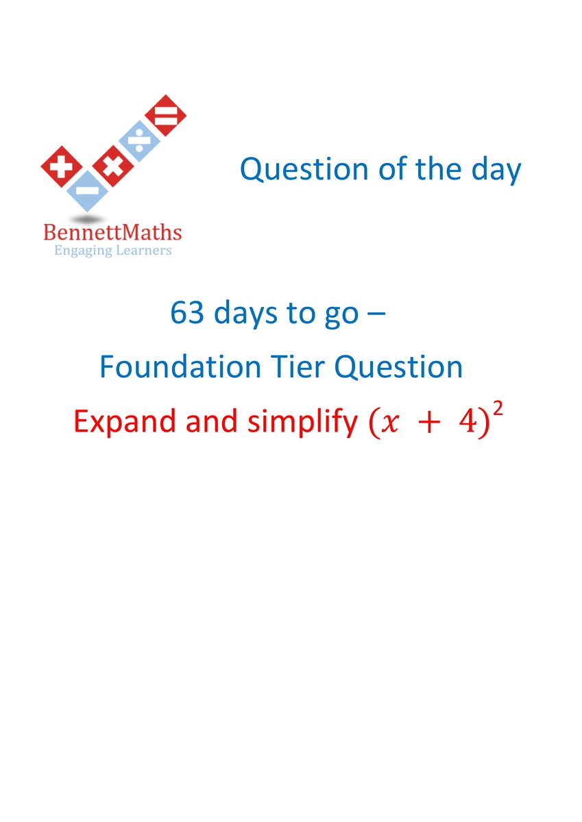 BennettMaths's tweet photo. 63 days until #GCSEMaths paper 1! Why not try todays foundation question of the day. Answer available at 6p.m #revision #QOTD #Foundation https://t.co/LaCyZyipul